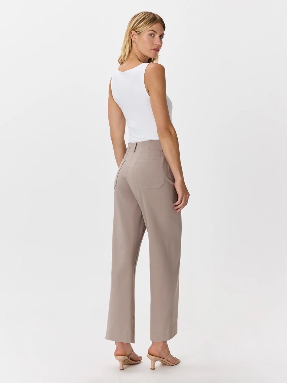 QUINCE Ultra-Stretch Ponte Cropped Wide Leg Pants Size 10 Morel Grey 8612 - Picture 3 of 11